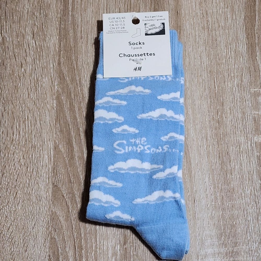 H&M Men's the Simpsons Blue White Clouds Socks NEW in Packaging RARE